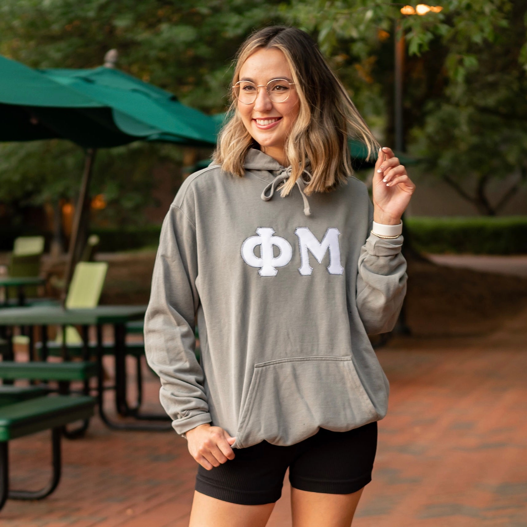 Custom Stitched Phi Mu Sorority Minimalistic Greek Letter Hoodie Sweatshirt