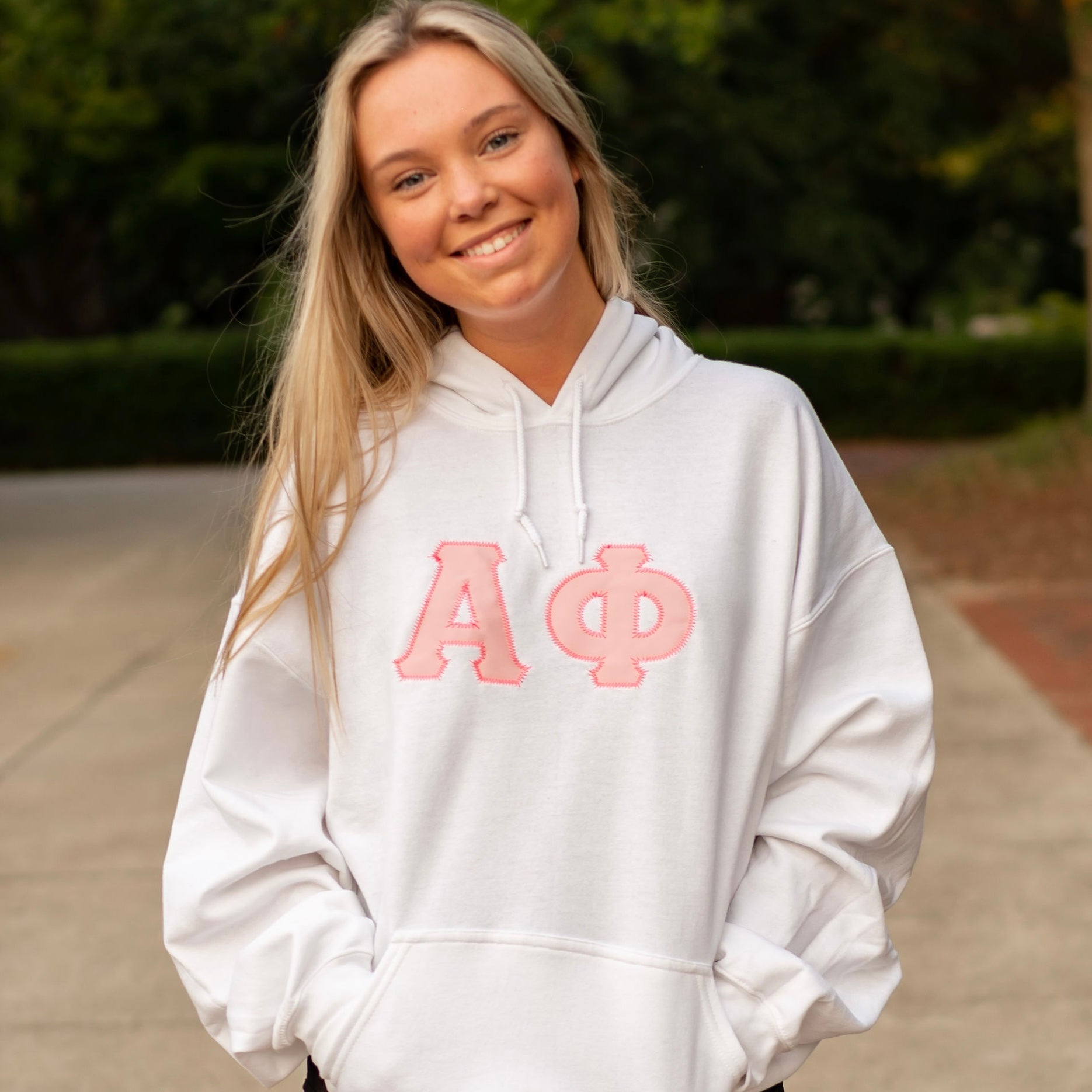 Custom Stitched Alpha Phi Sorority Greek Letter Hoodie Sweatshirt