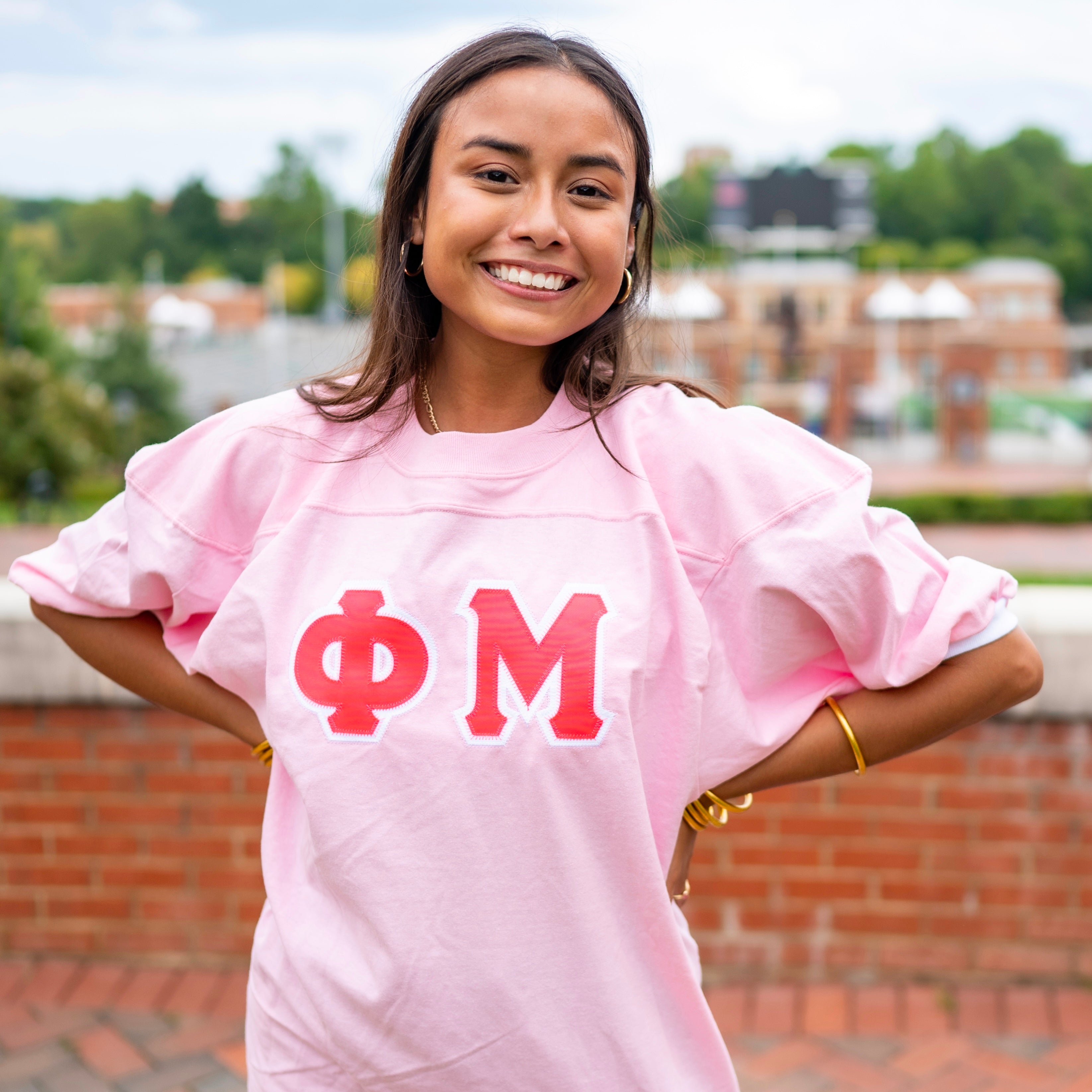 Custom Stitched Phi Mu Sorority Greek Letter Crew Neck Jersey