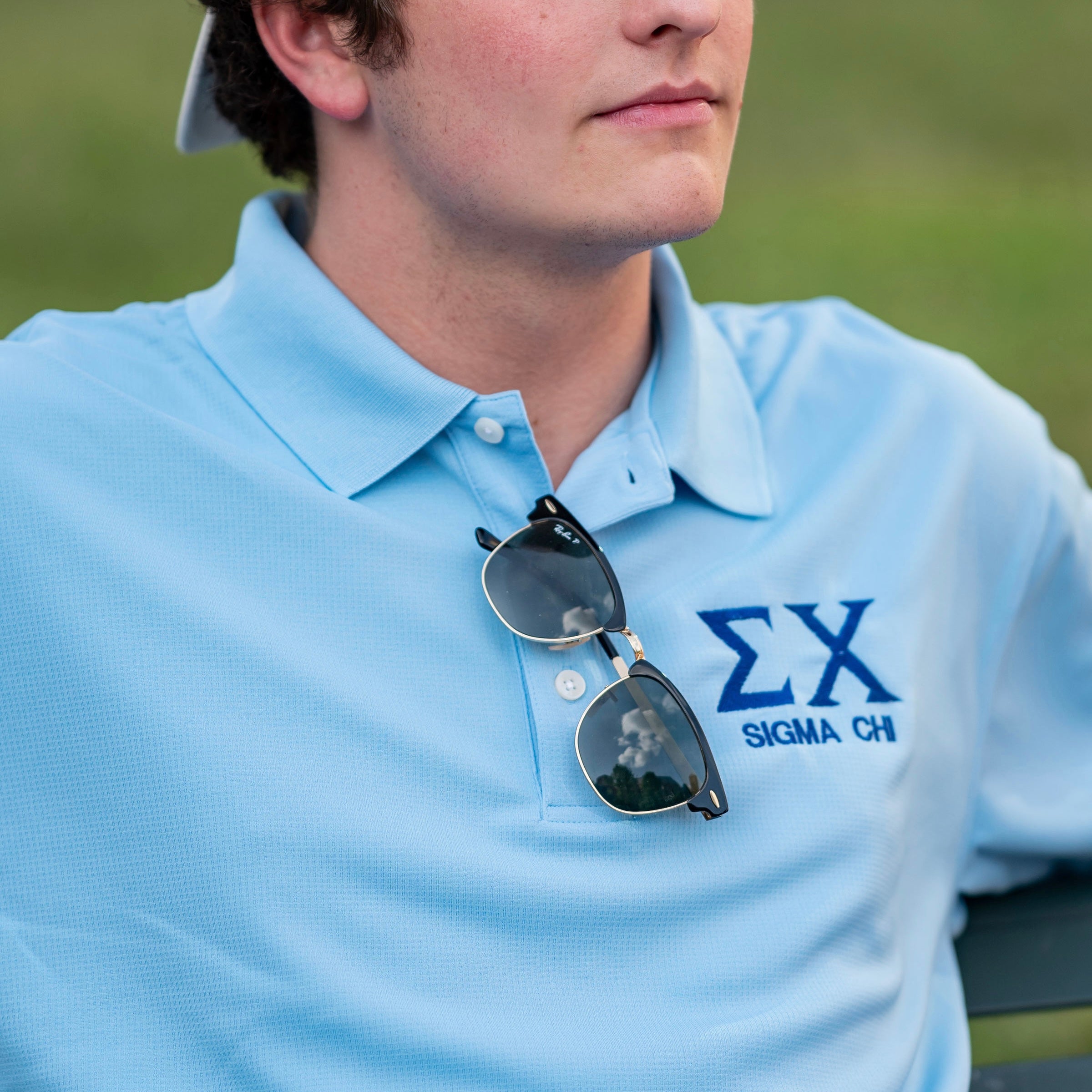 Custom Stitched Sigma Chi Fraternity Greek Letter Embroidered Polo T-Shirt