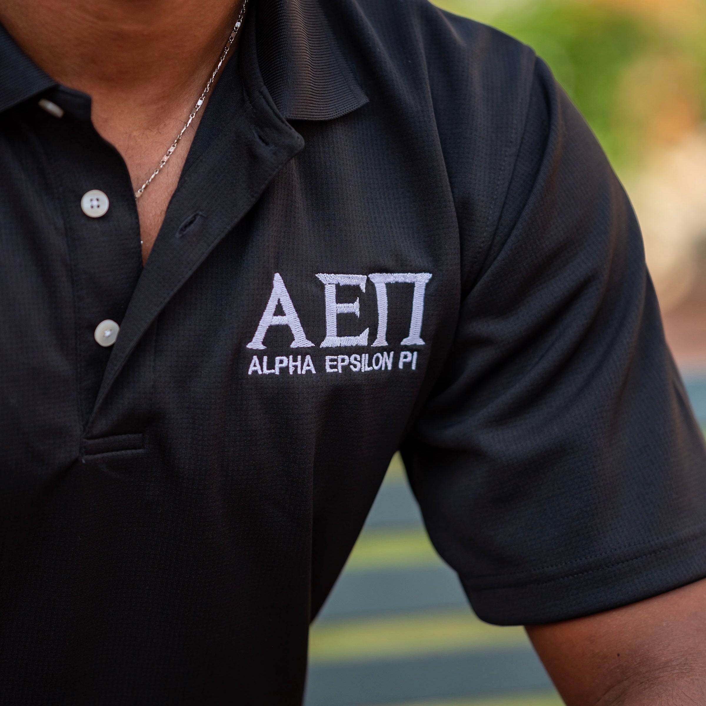 Custom Stitched Alpha Epsilon Pi Fraternity Greek Letter Embroidered Polo T-Shirt