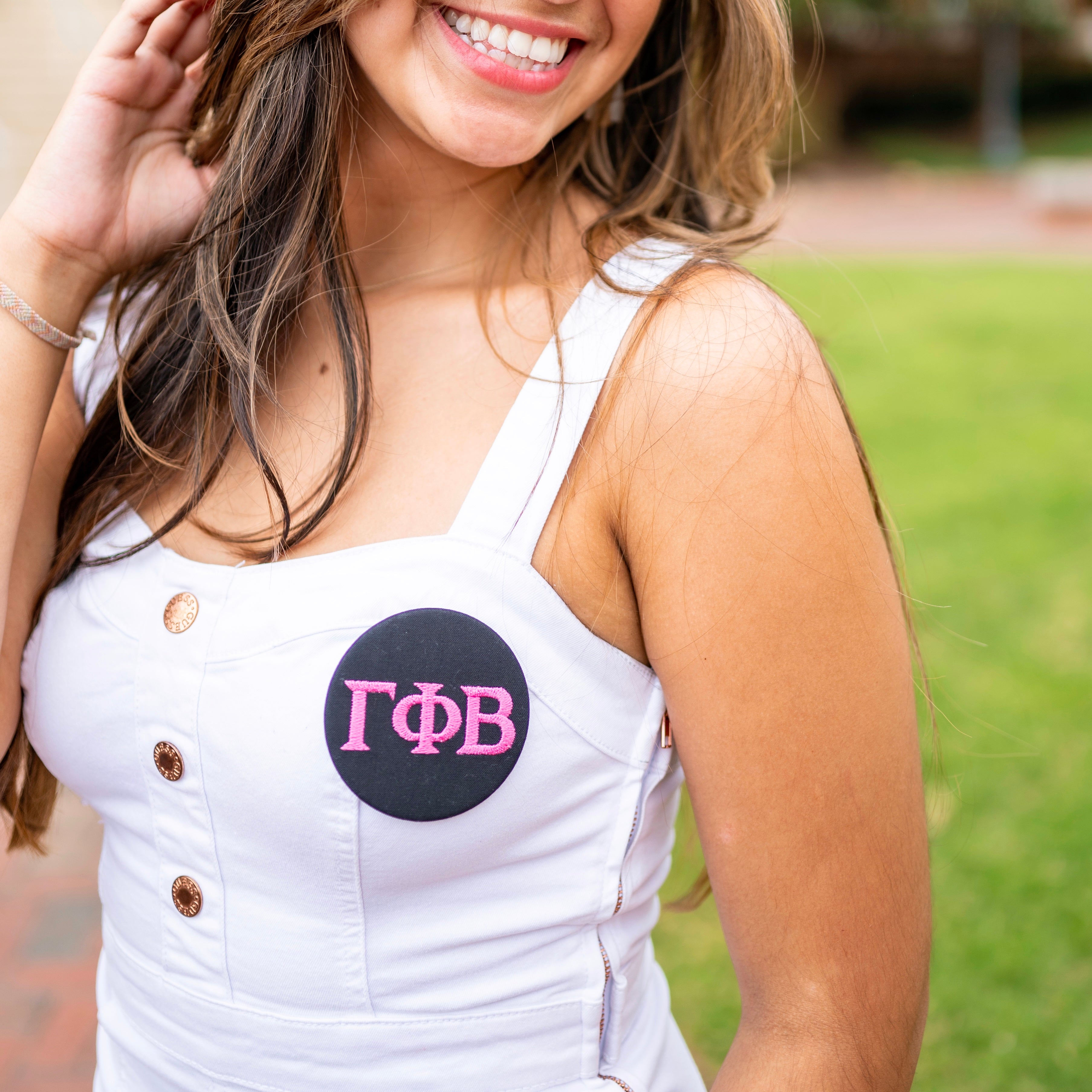 Gamma Phi Beta Sorority Greek Letter Embroidered Button