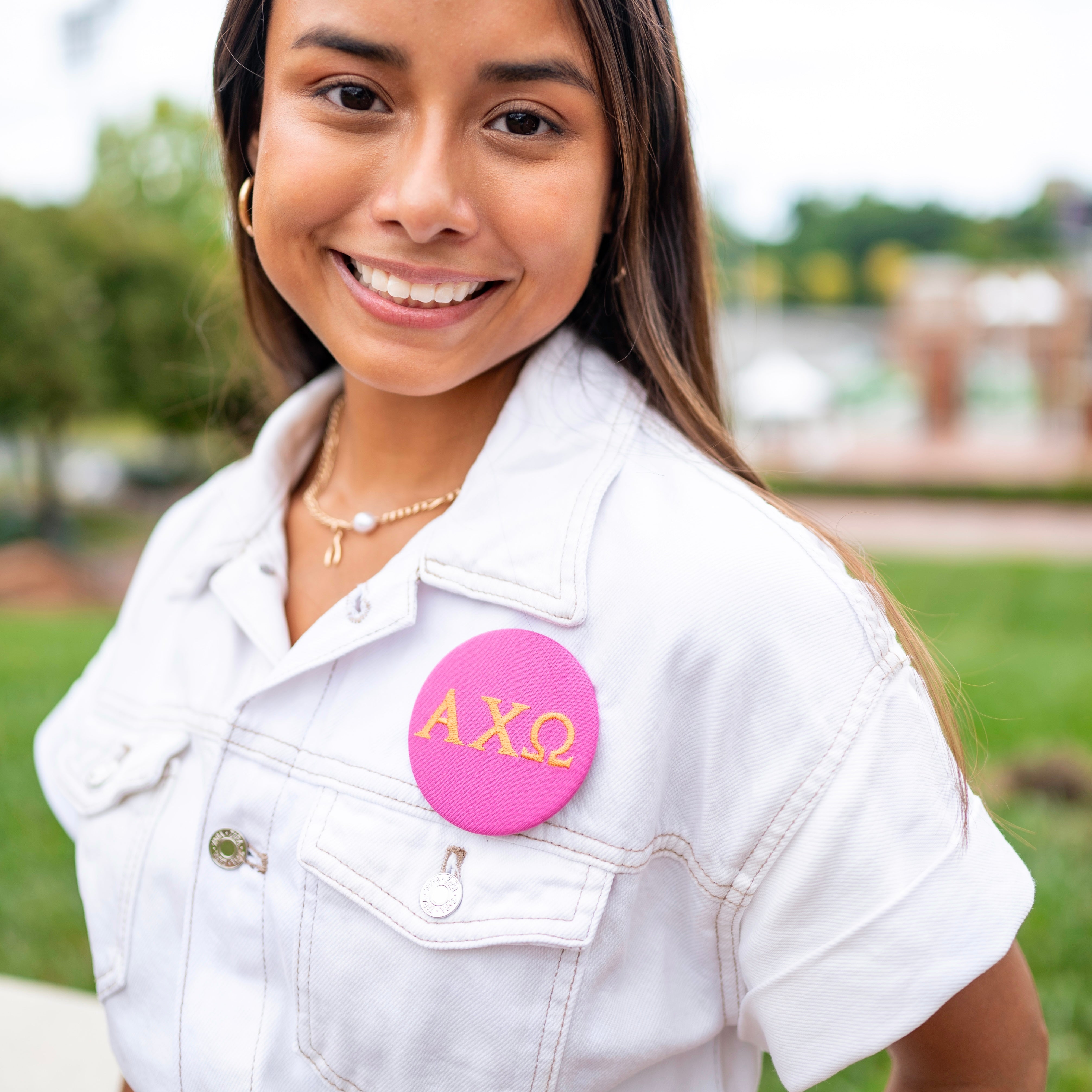 Alpha Chi Omega Sorority Greek Letter Embroidered Button