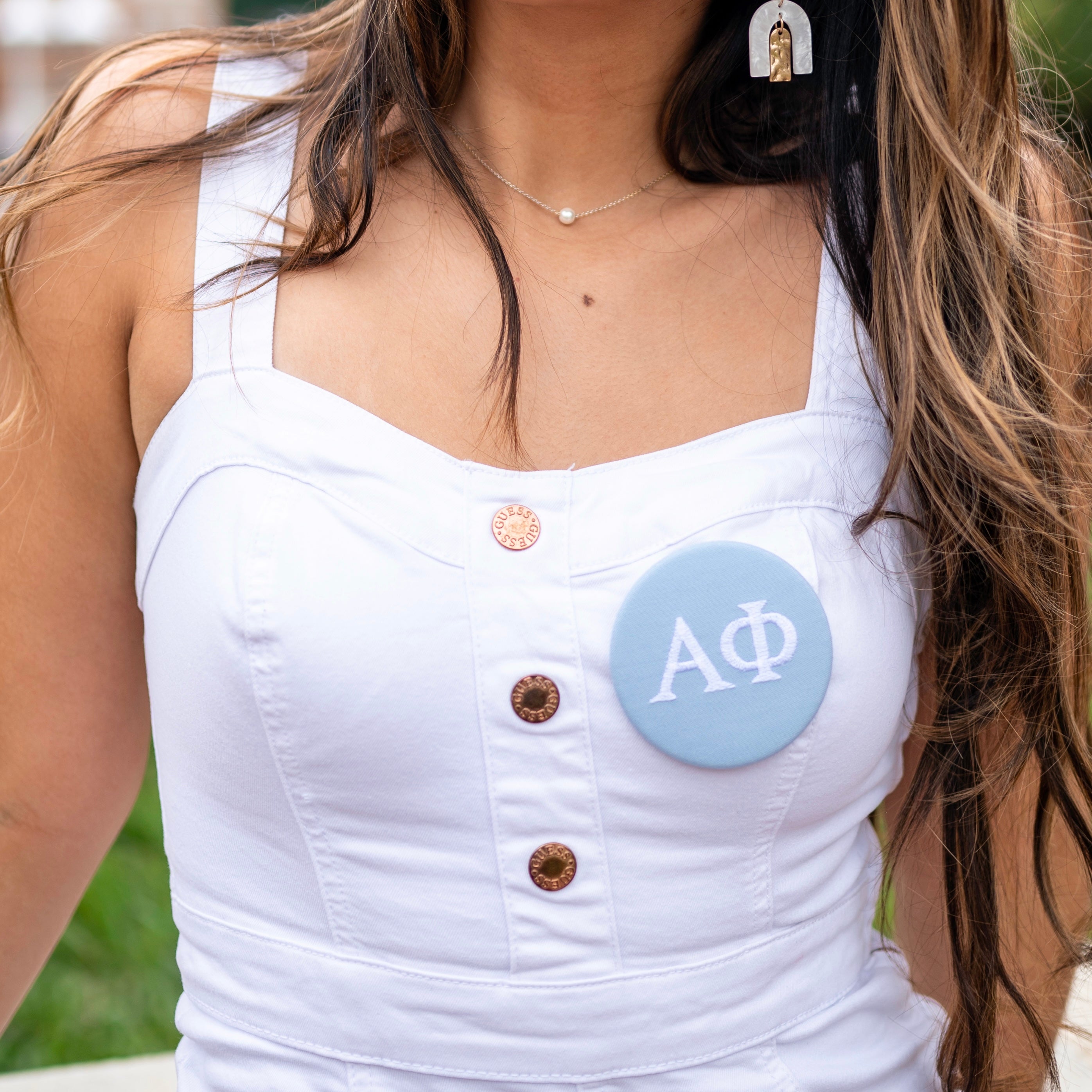 Alpha Phi Sorority Greek Letter Embroidered Button