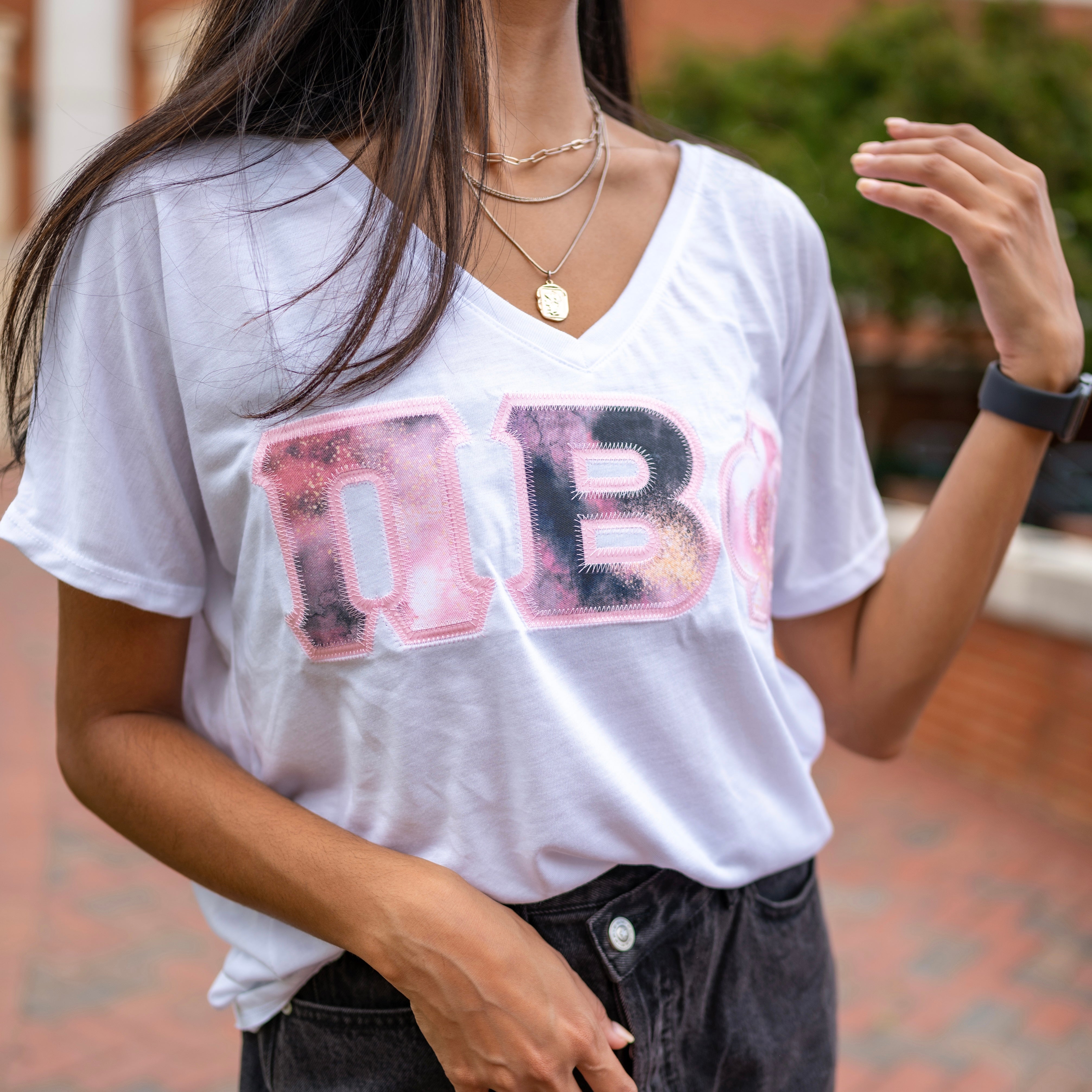 Pink & Black Smokey Marble Greek Letter Shirt