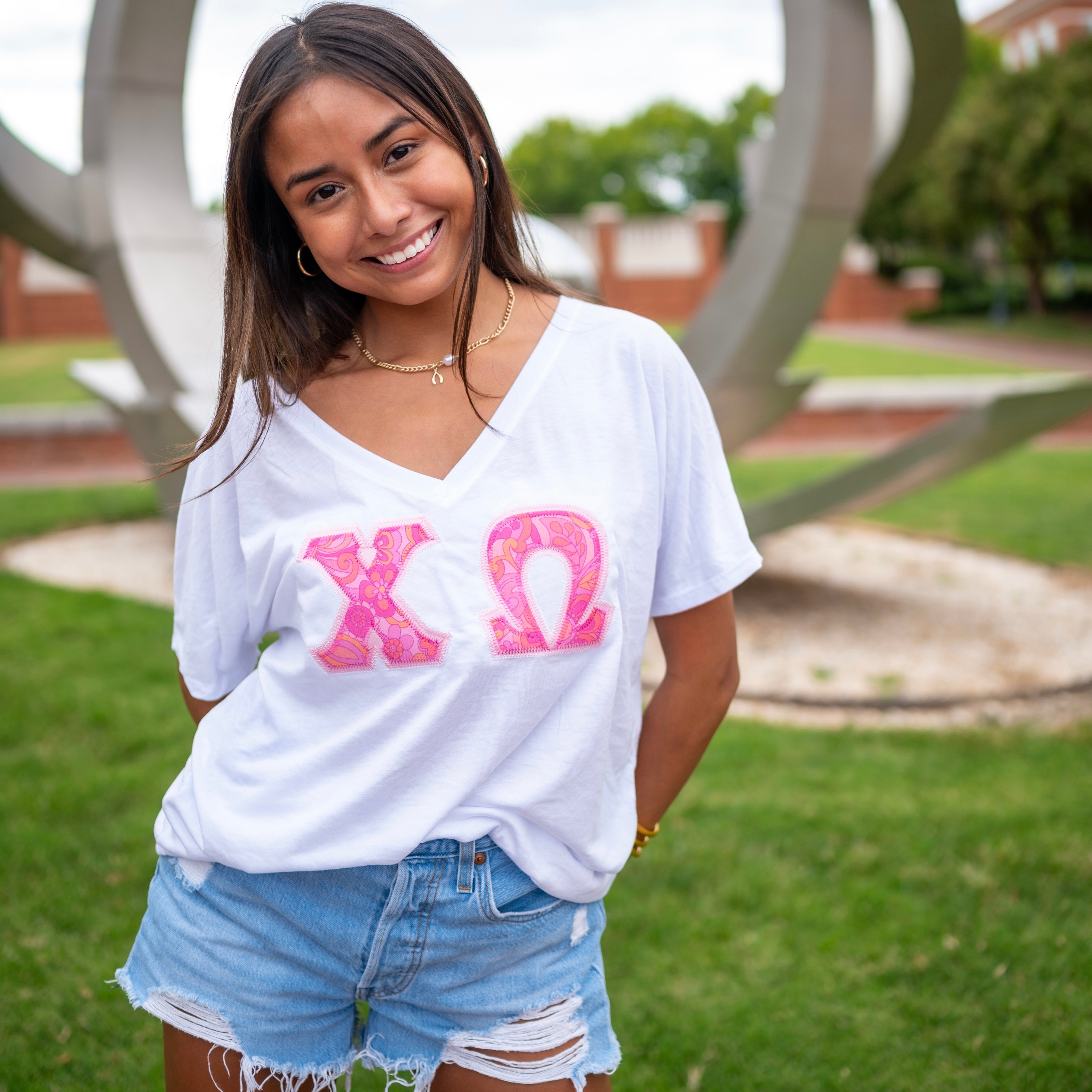 Funky Town Pink Flowers Greek Letter Shirt