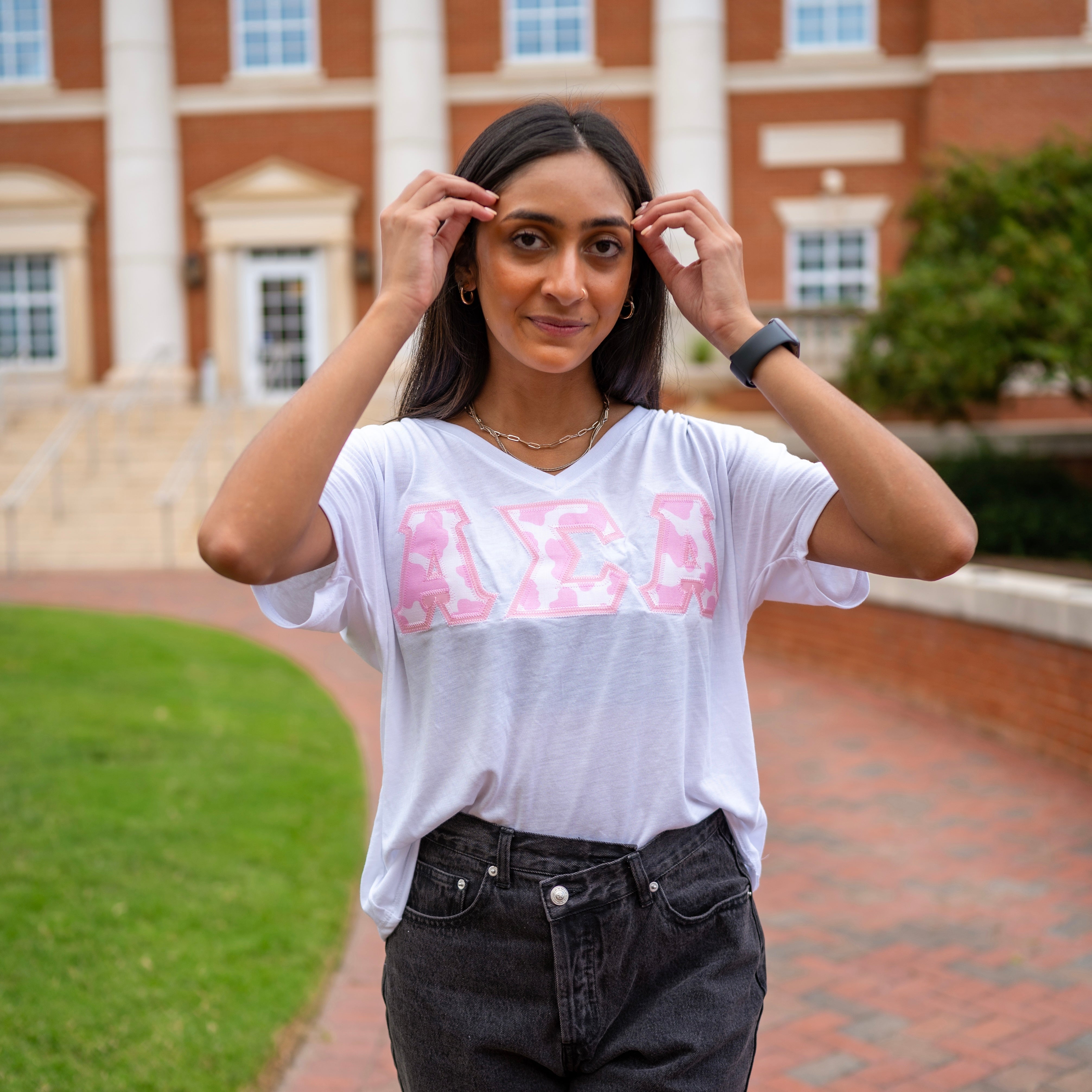 Pink Cow Print Greek Letter Shirt