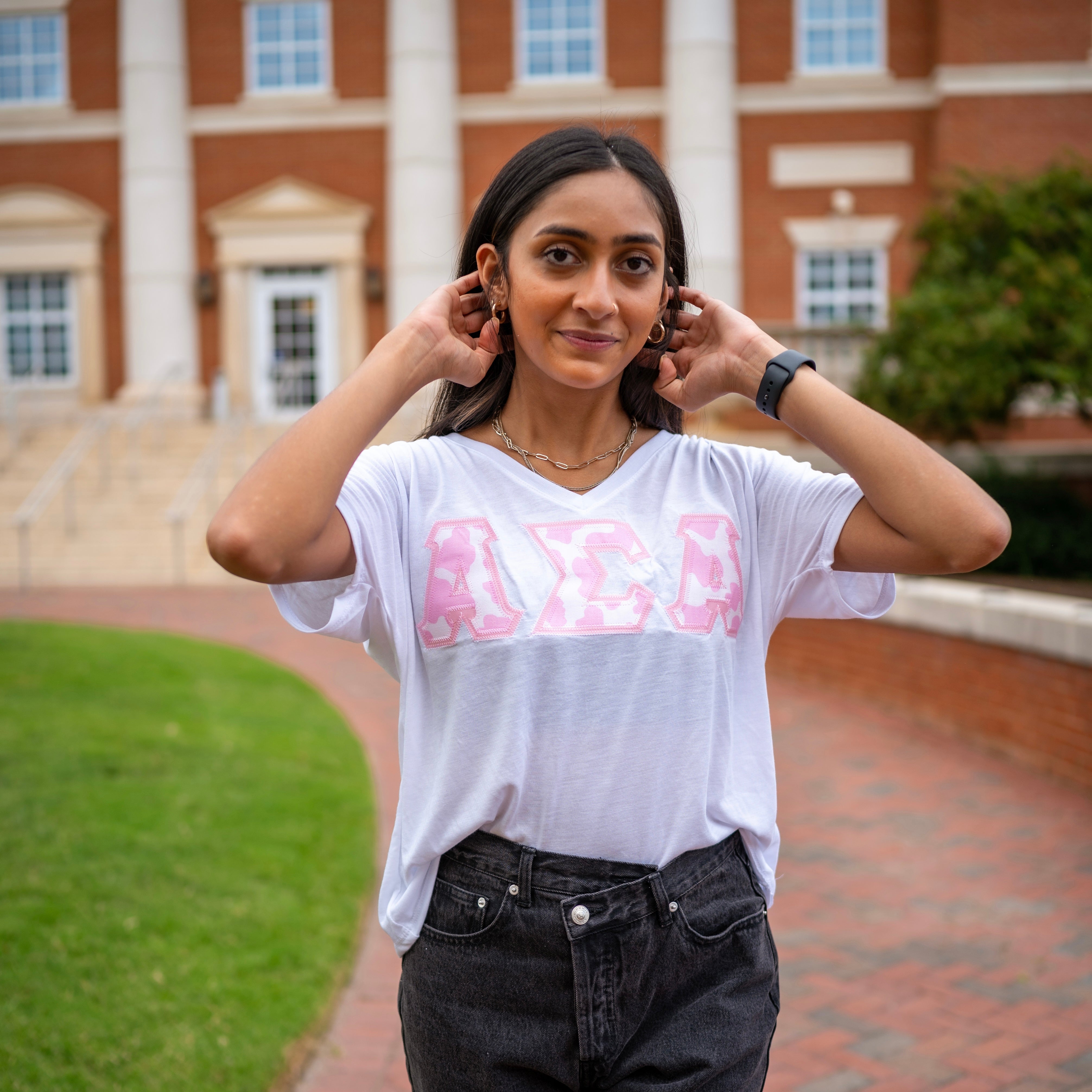 Pink Cow Print Greek Letter Shirt