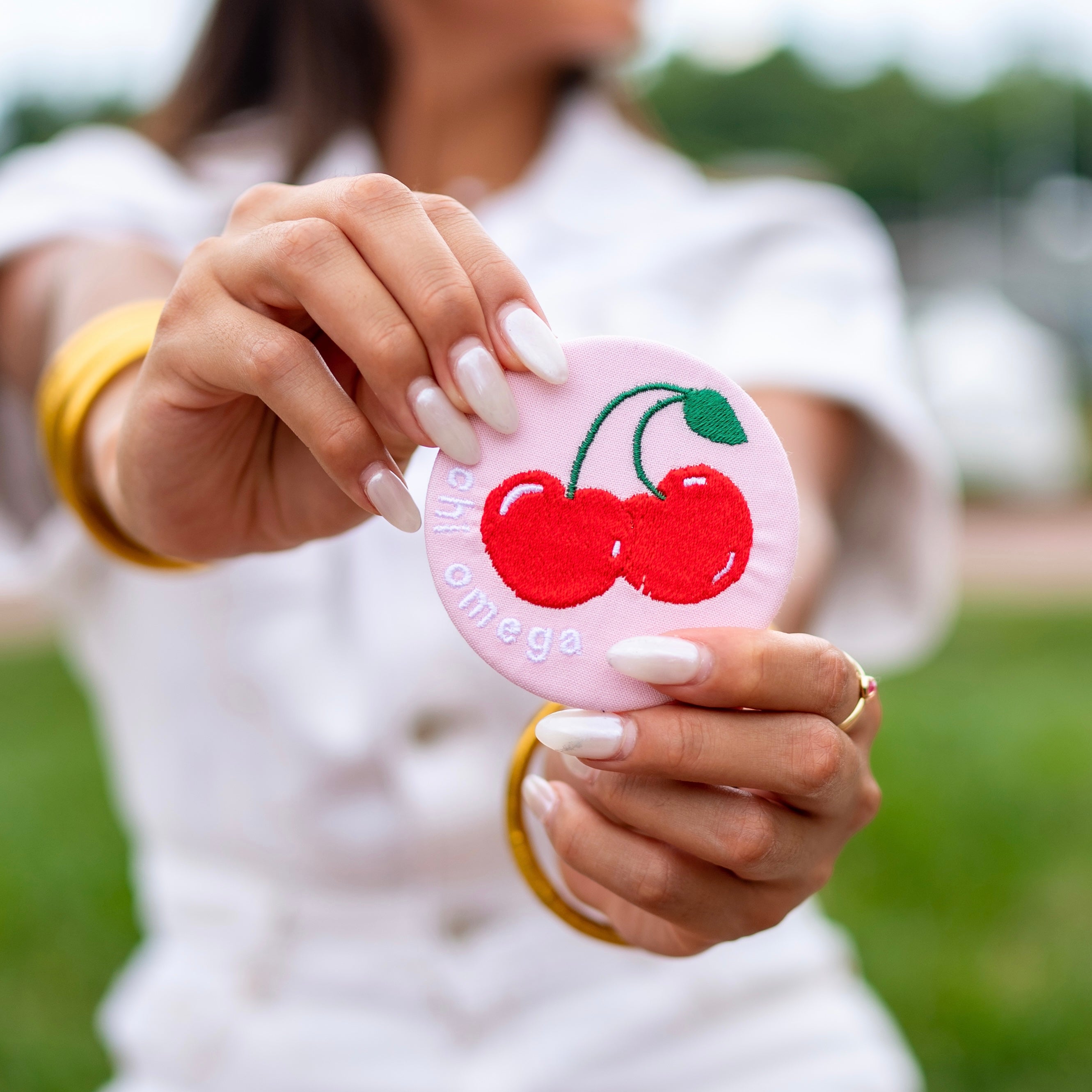 Cherry On Top Embroidered Button