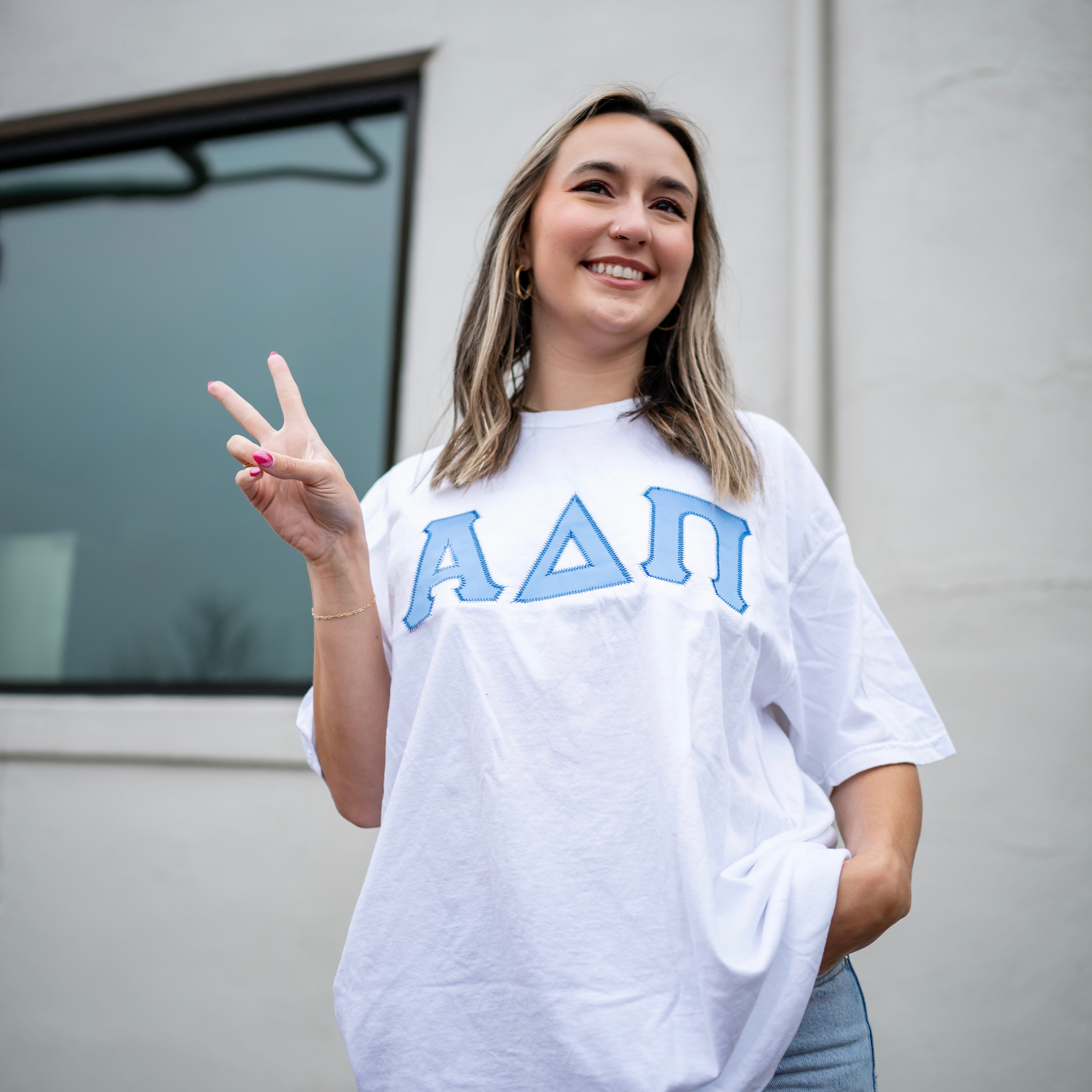 Custom Stitched Alpha Delta Pi Sorority Greek Letter Shirt