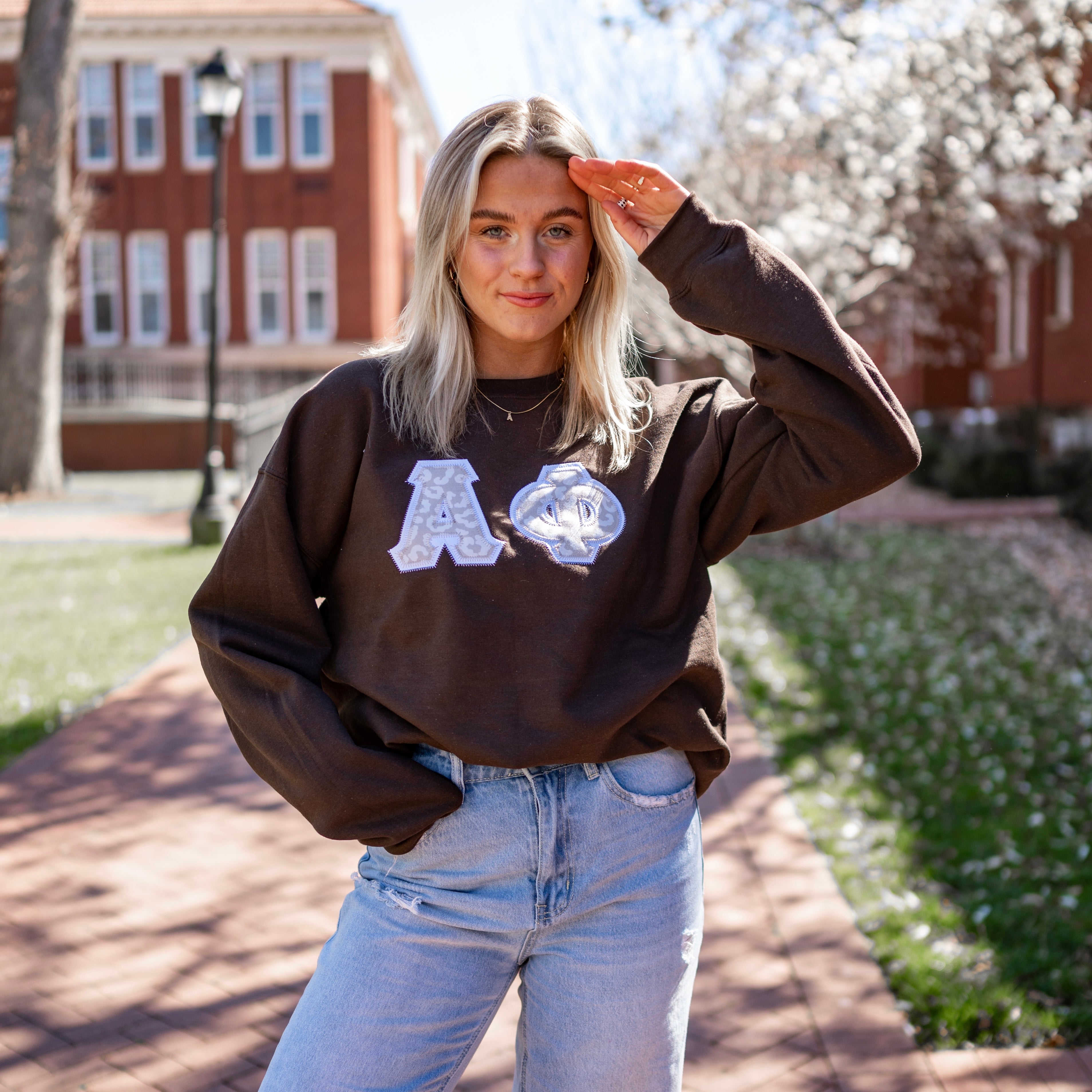 Beige Cheetah Greek Letter Crewneck Sweatshirt