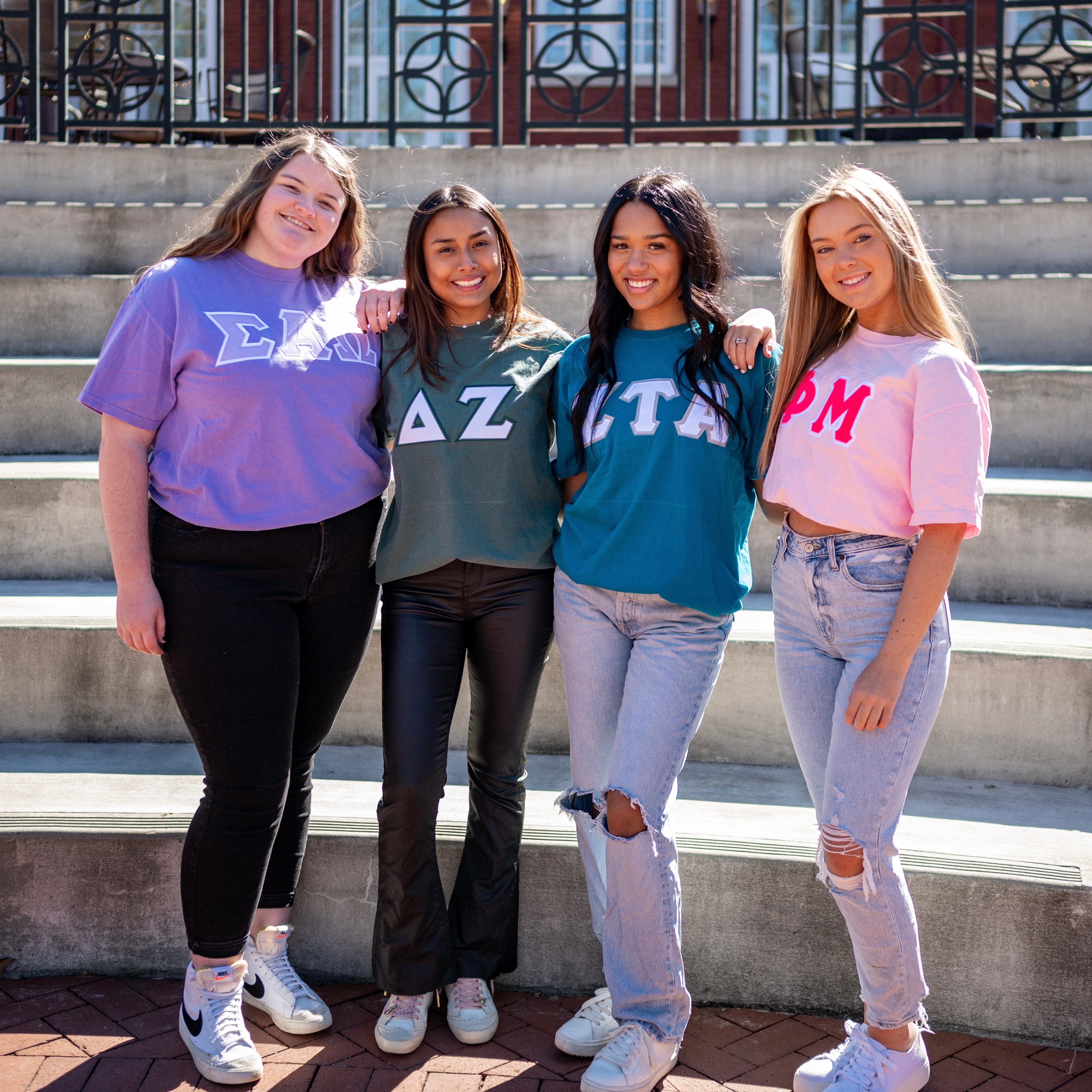 Basic Greek Letter Crew Neck T-Shirt