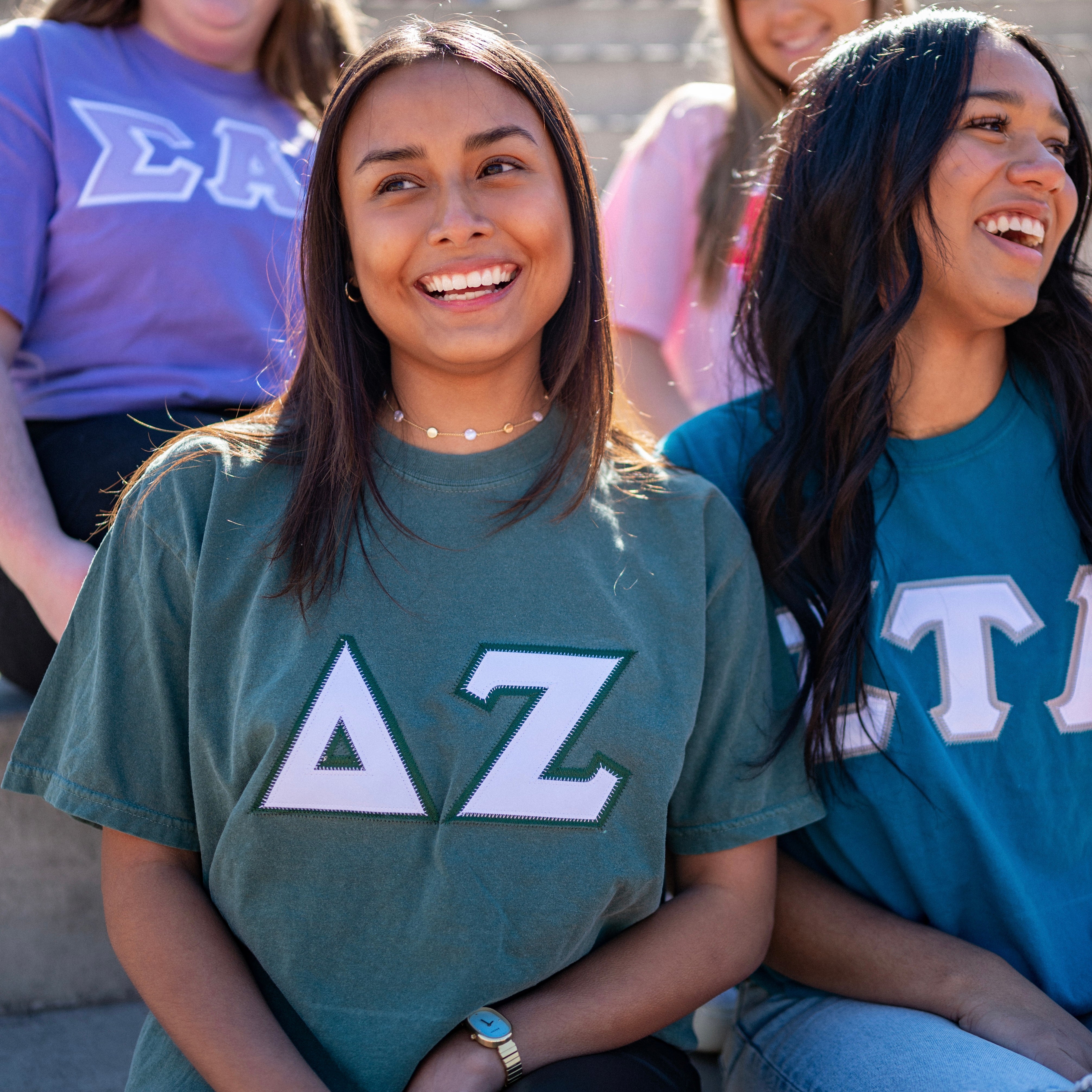 Basic Greek Letter Crew Neck T-Shirt