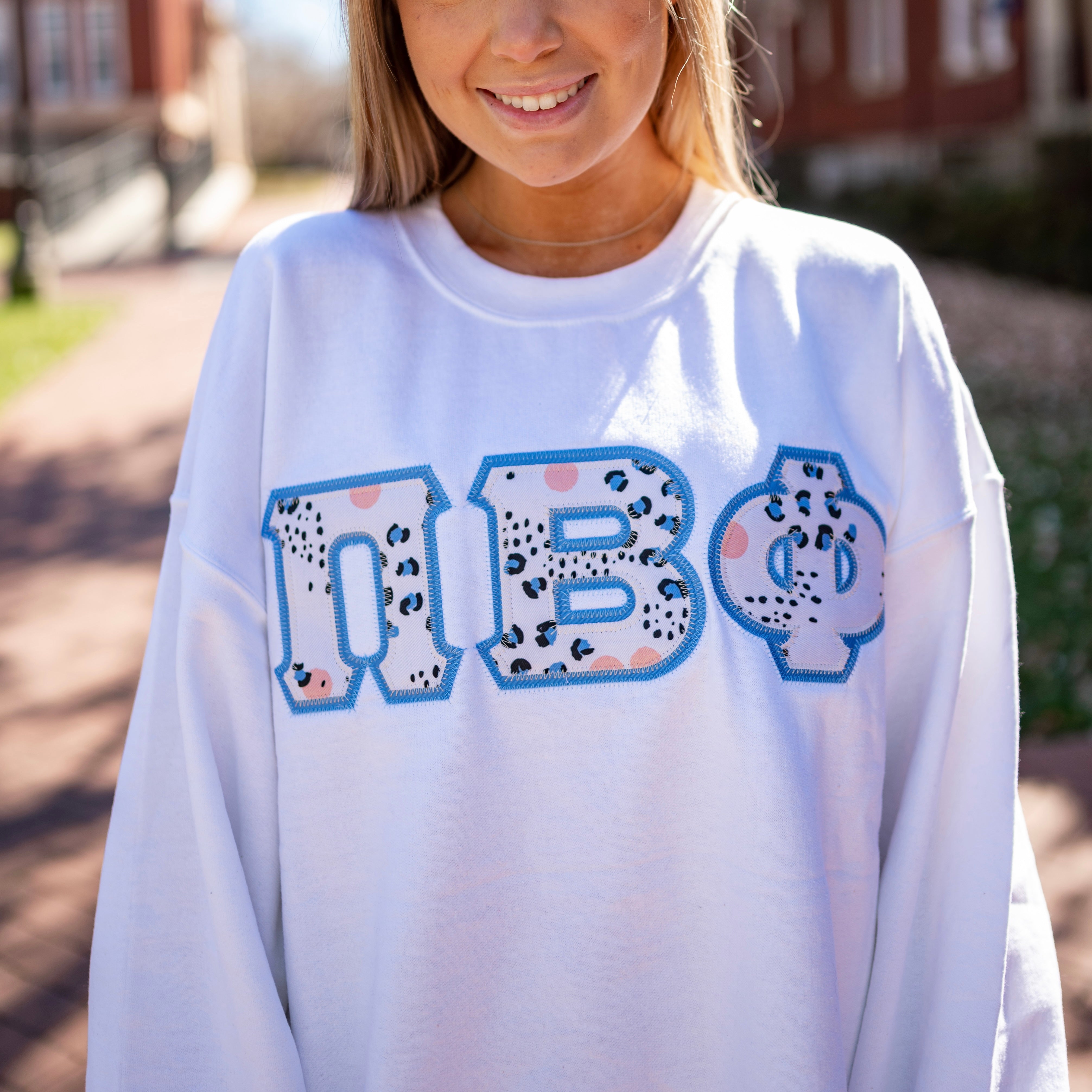 Blue & Orange Leopard Greek Letter Crewneck Sweatshirt