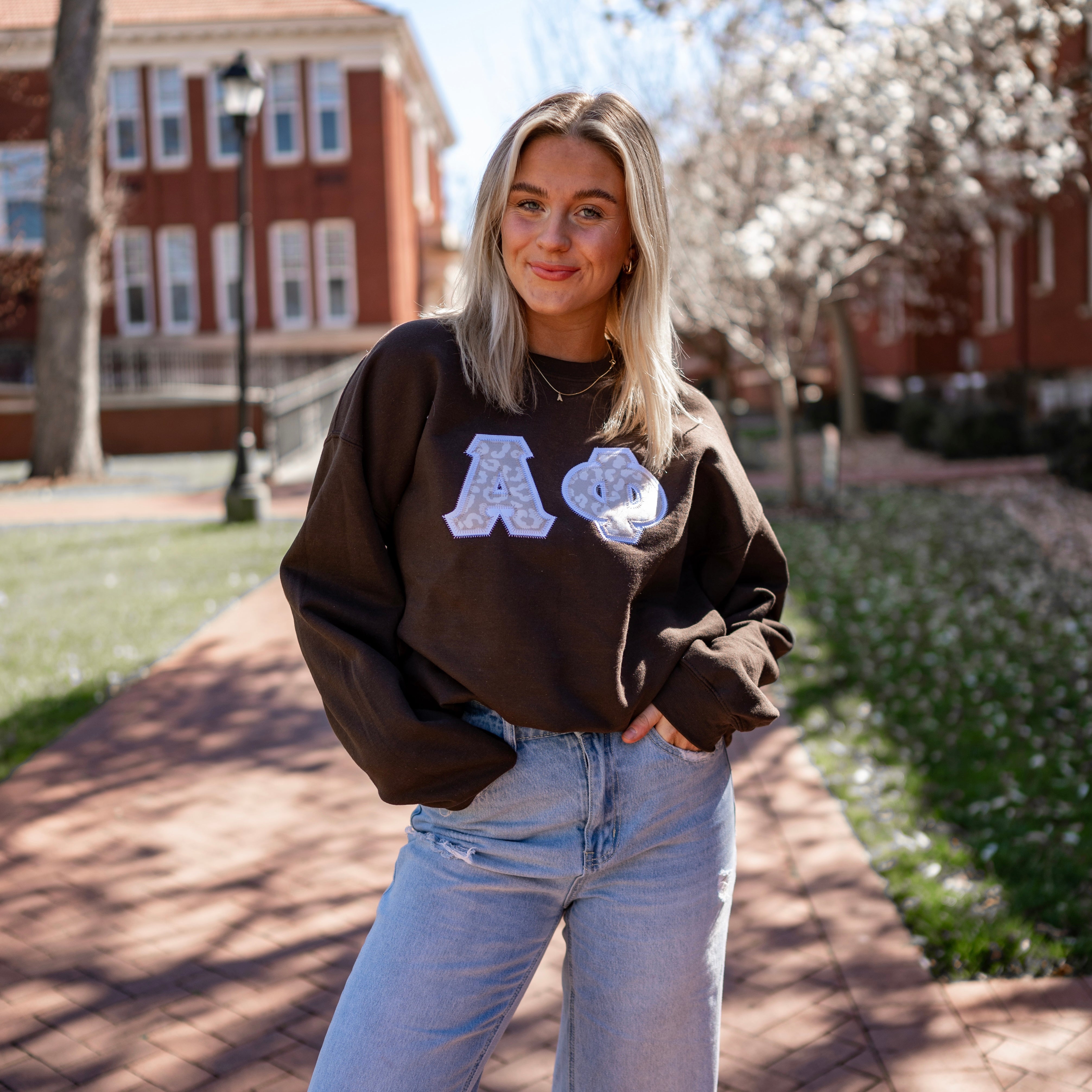 Beige Cheetah Greek Letter Crewneck Sweatshirt