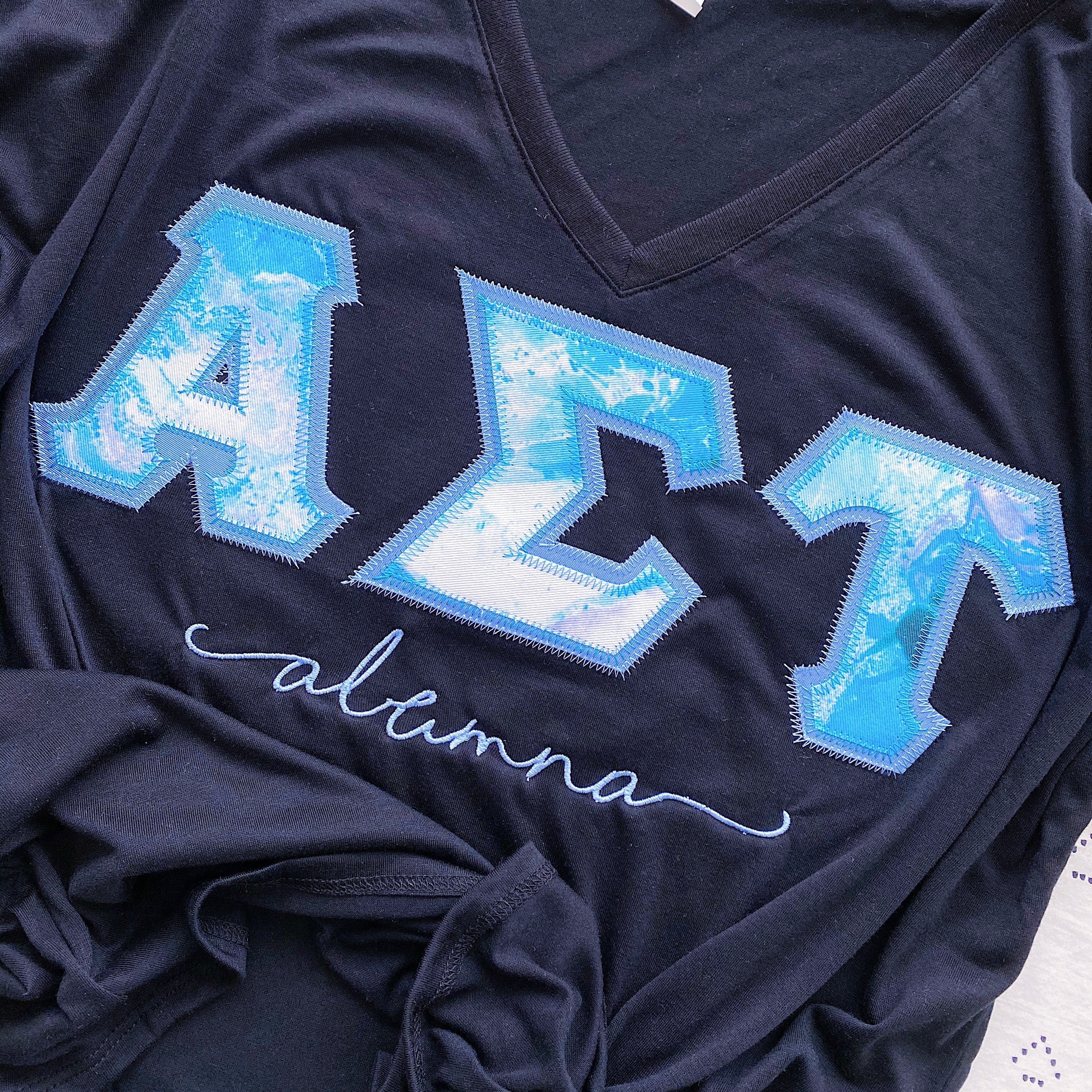 Blue Watercolor Marble Greek Letter Shirt