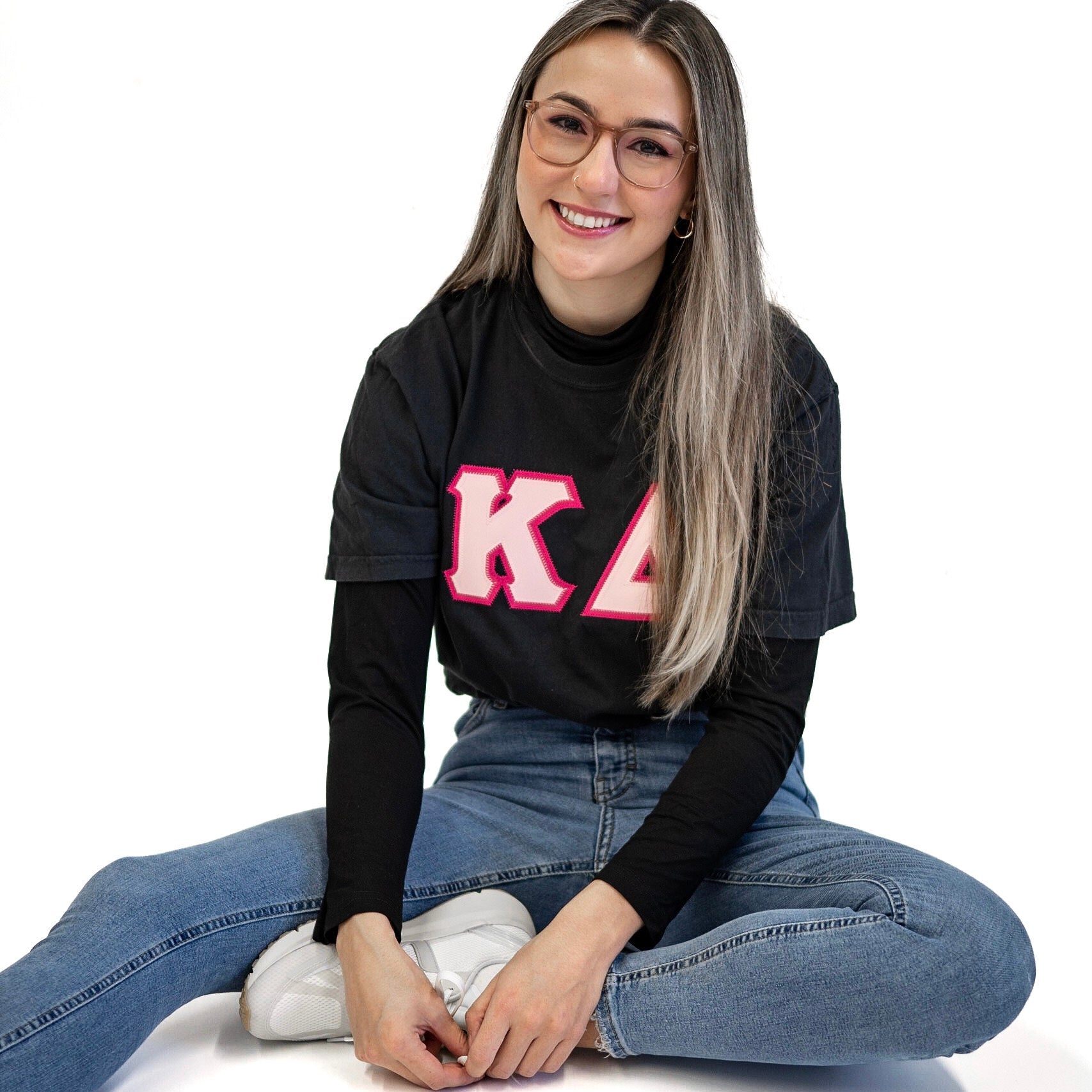 Custom Stitched Kappa Delta Sorority Greek Letter Crew Neck T-Shirt