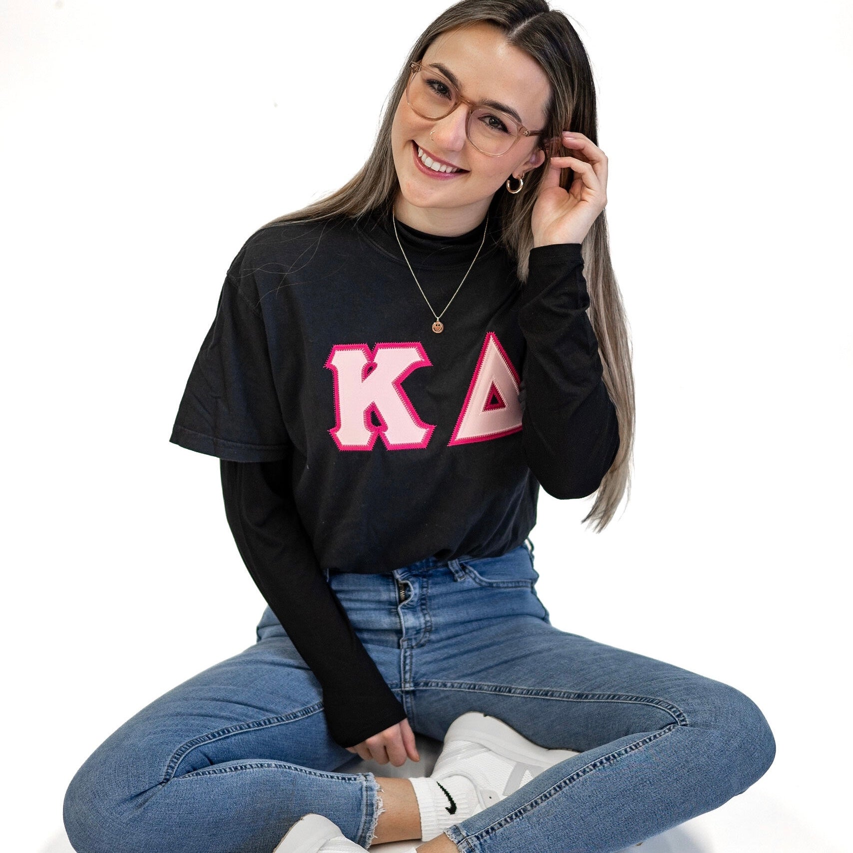 Custom Stitched Kappa Delta Sorority Greek Letter Crew Neck T-Shirt