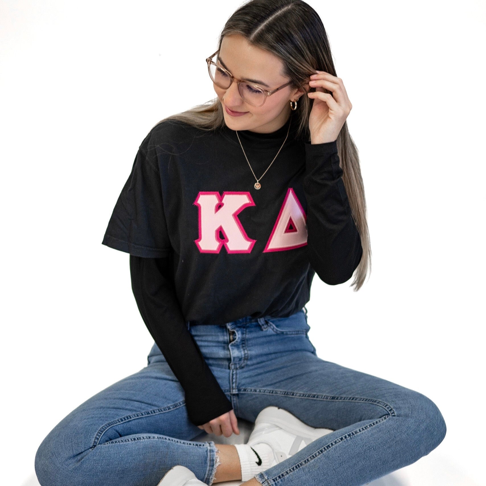 Custom Stitched Kappa Delta Sorority Greek Letter Crew Neck T-Shirt