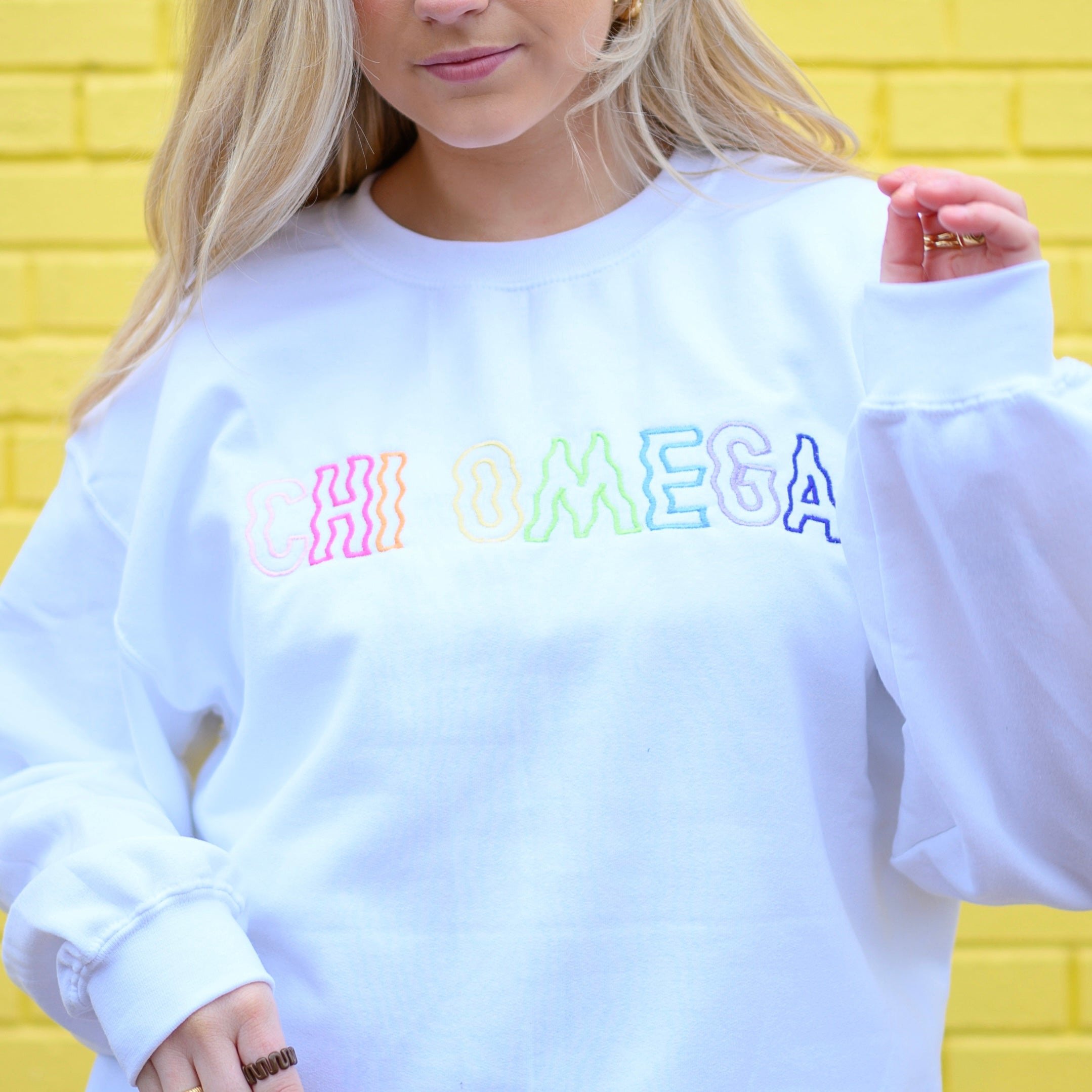 Rainbow Groovy Wavy Embroidered Crewneck Sweatshirt