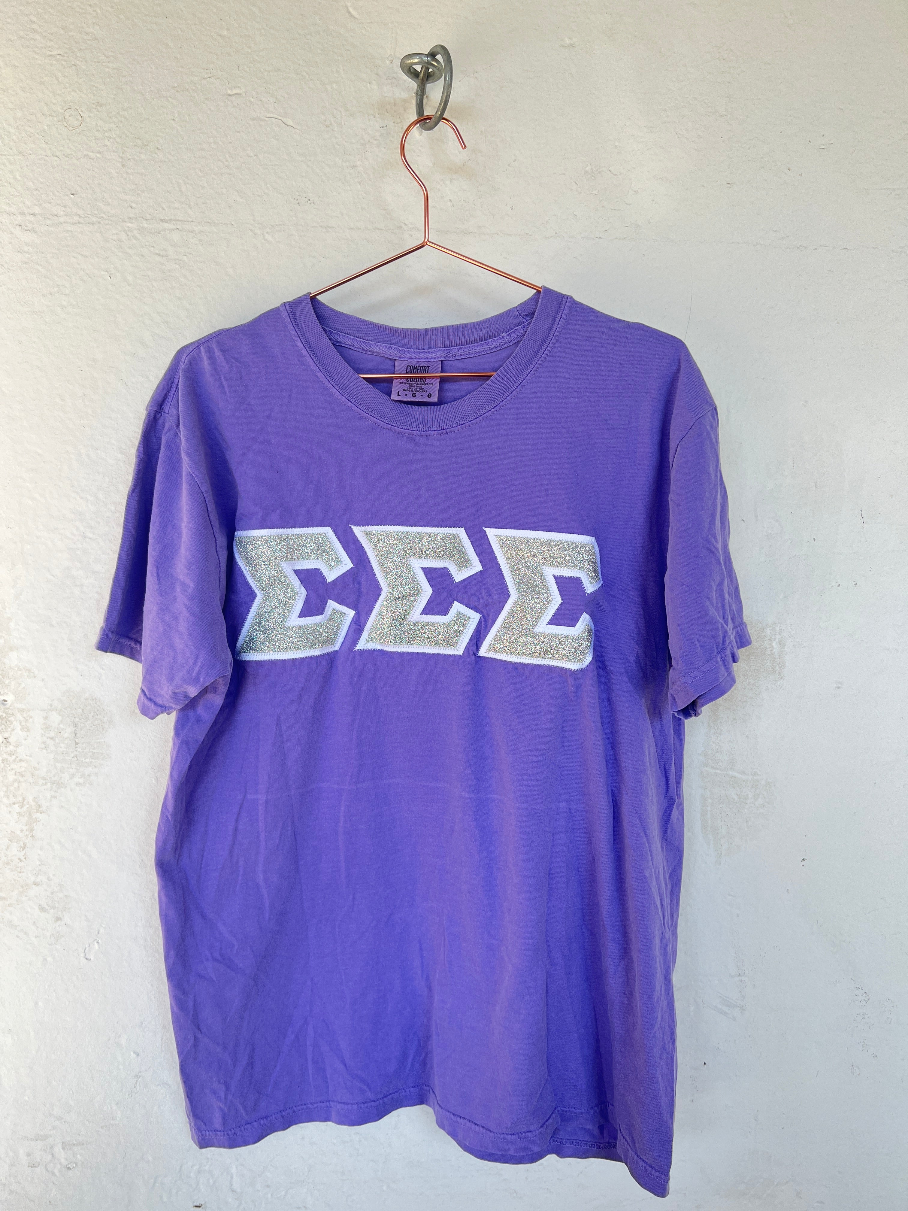 Custom Stitched Tri Sigma Sorority Greek Letter Crew Neck T-Shirt