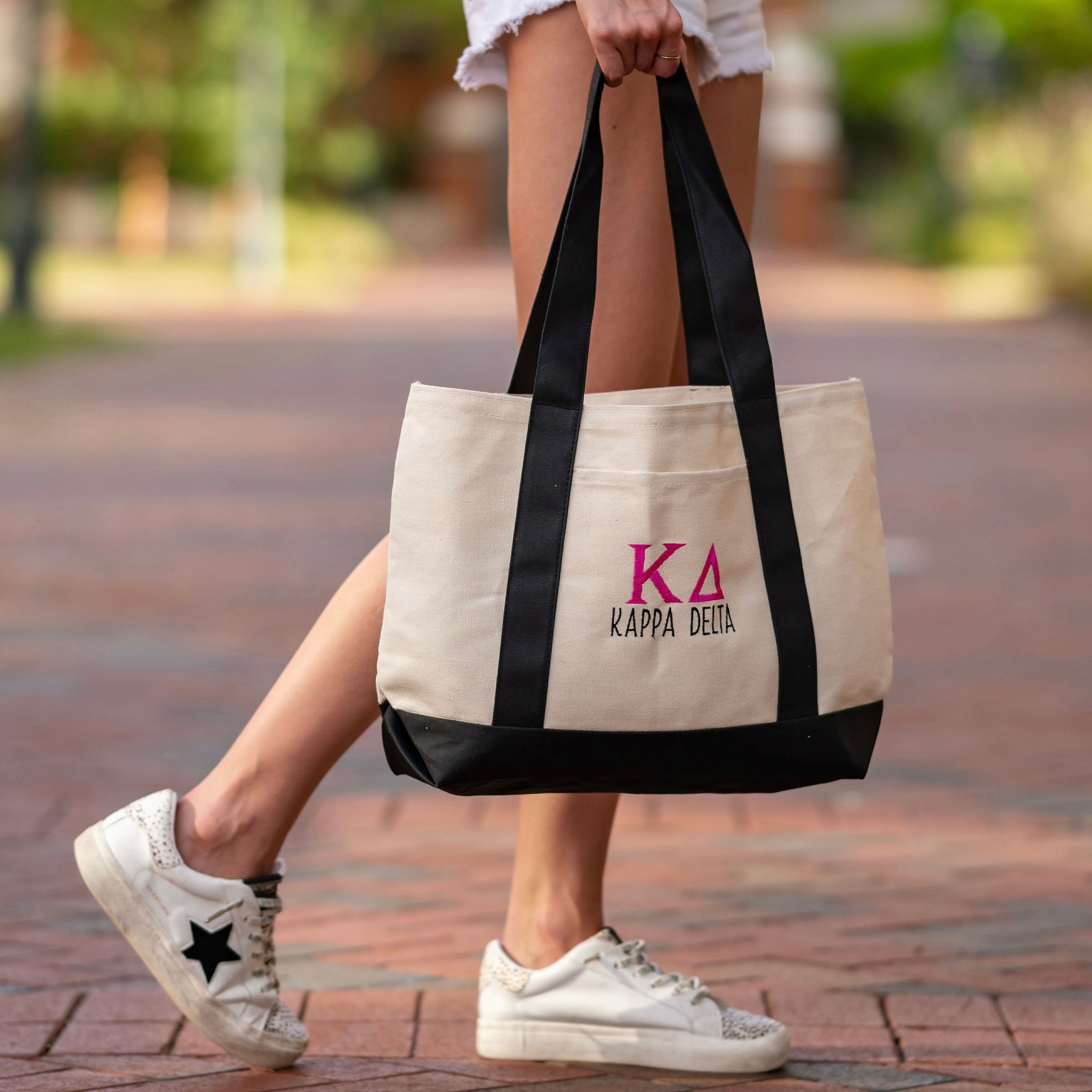 Kappa Delta Sorority Greek Letter Embroidered Canvas Boat Tote Bag