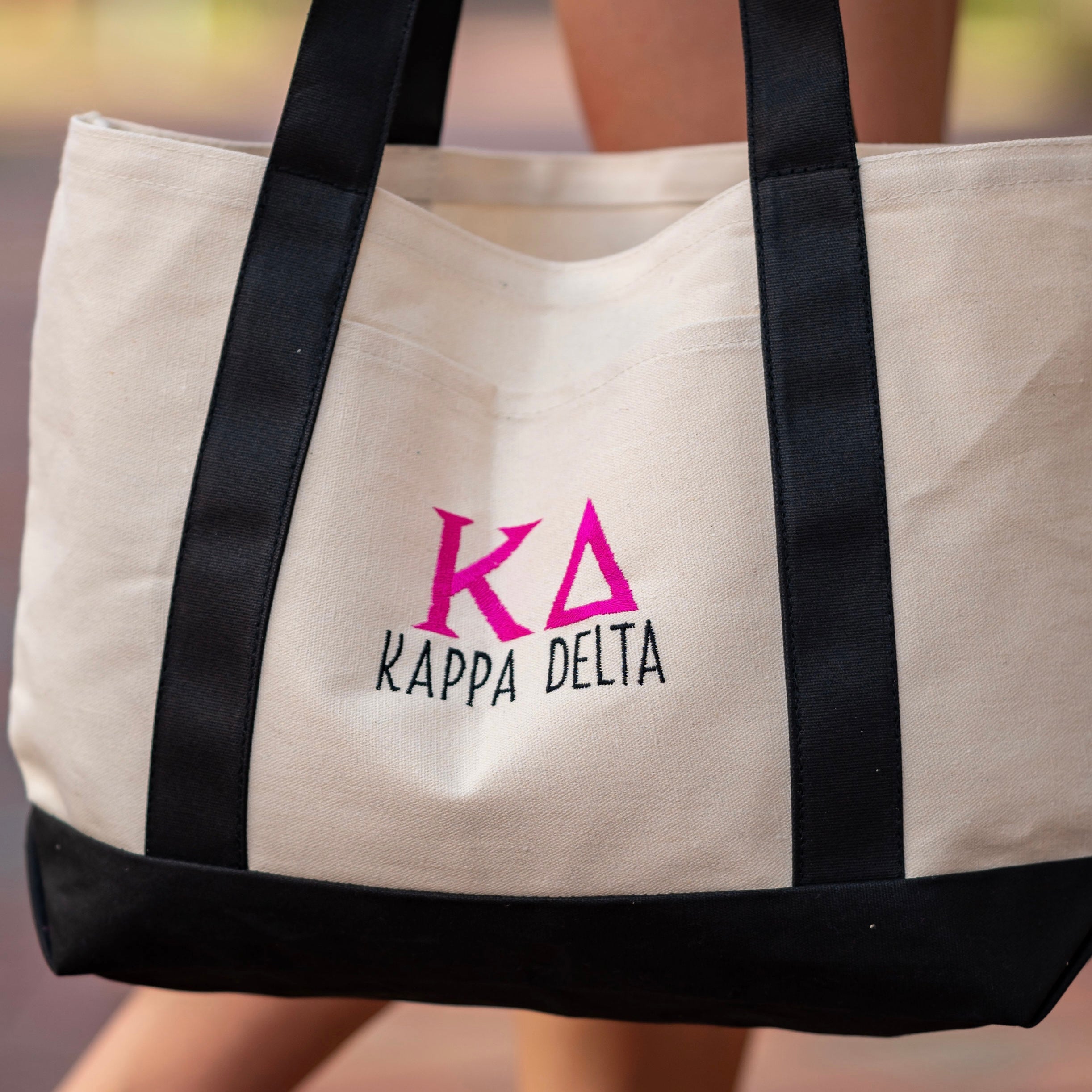 Kappa Delta Sorority Greek Letter Embroidered Canvas Boat Tote Bag