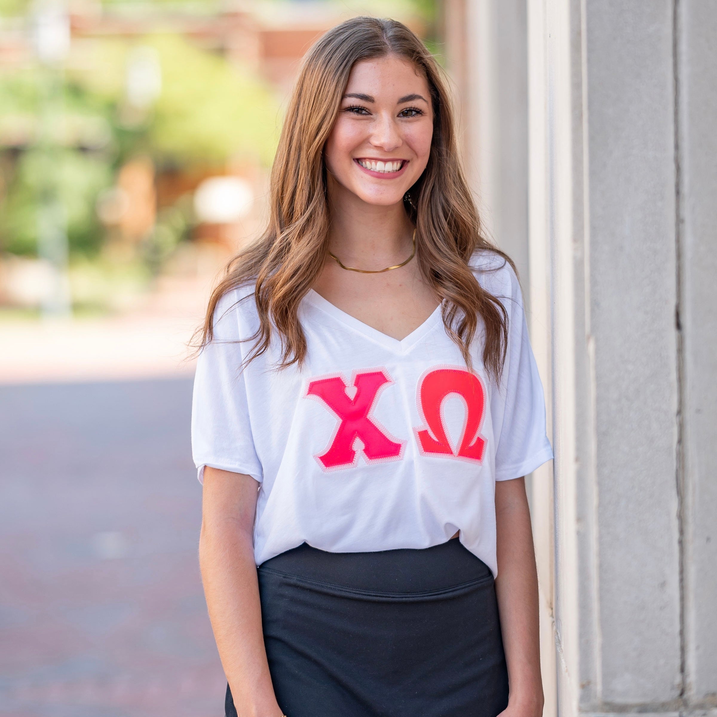 Custom Stitched Chi Omega Sorority Bella Canvas Greek Letter Shirt