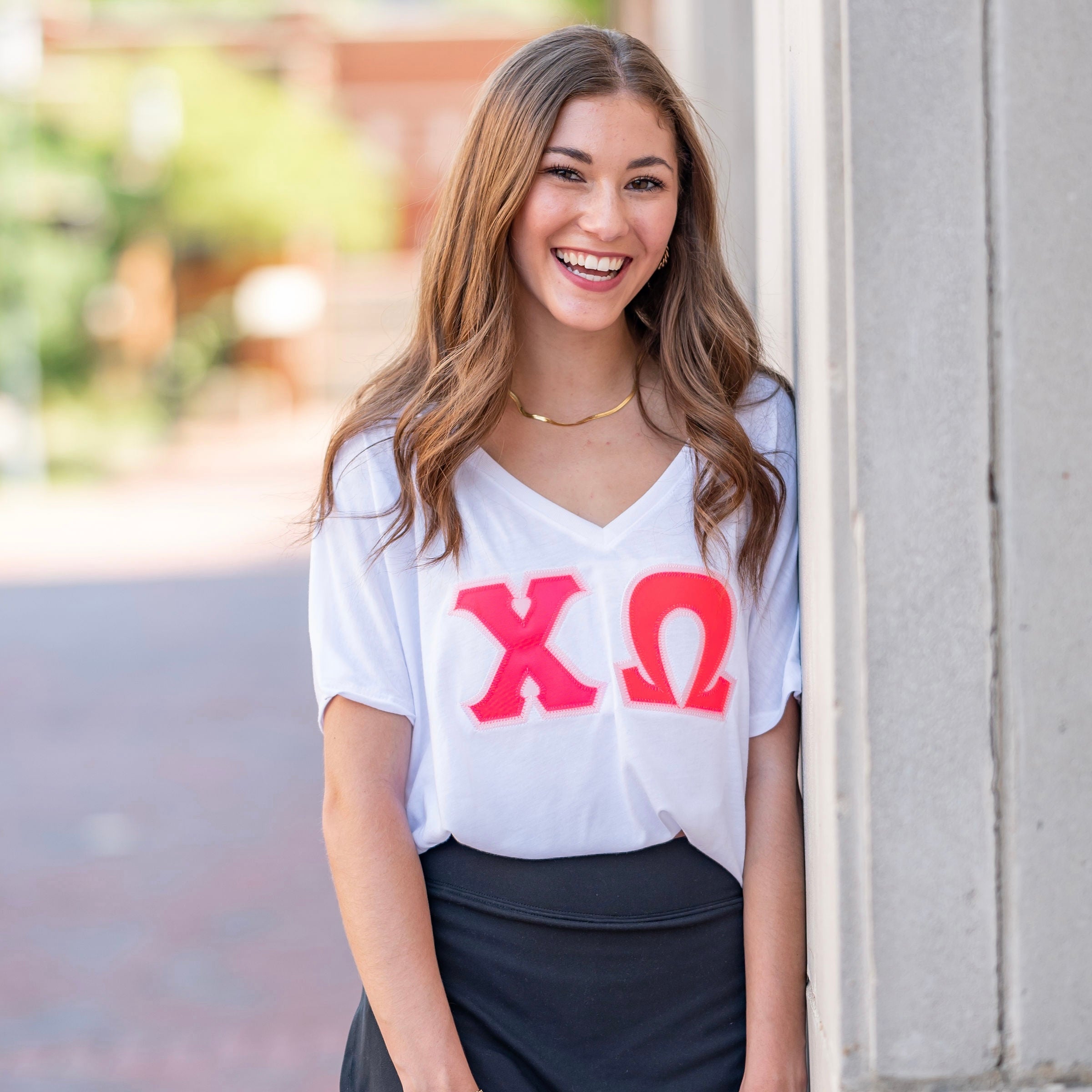 Custom Stitched Chi Omega Sorority Bella Canvas Greek Letter Shirt