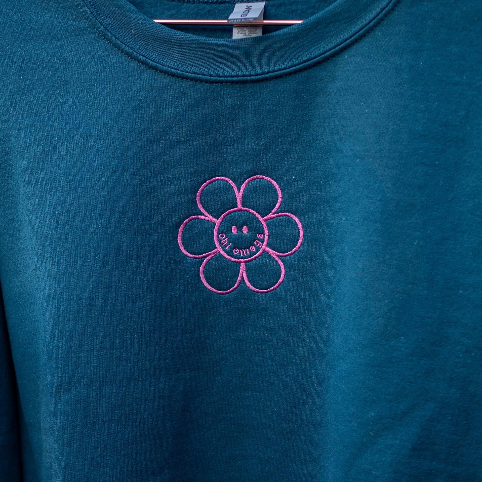 Flower Power Embroidered Crew Neck Sweatshirt