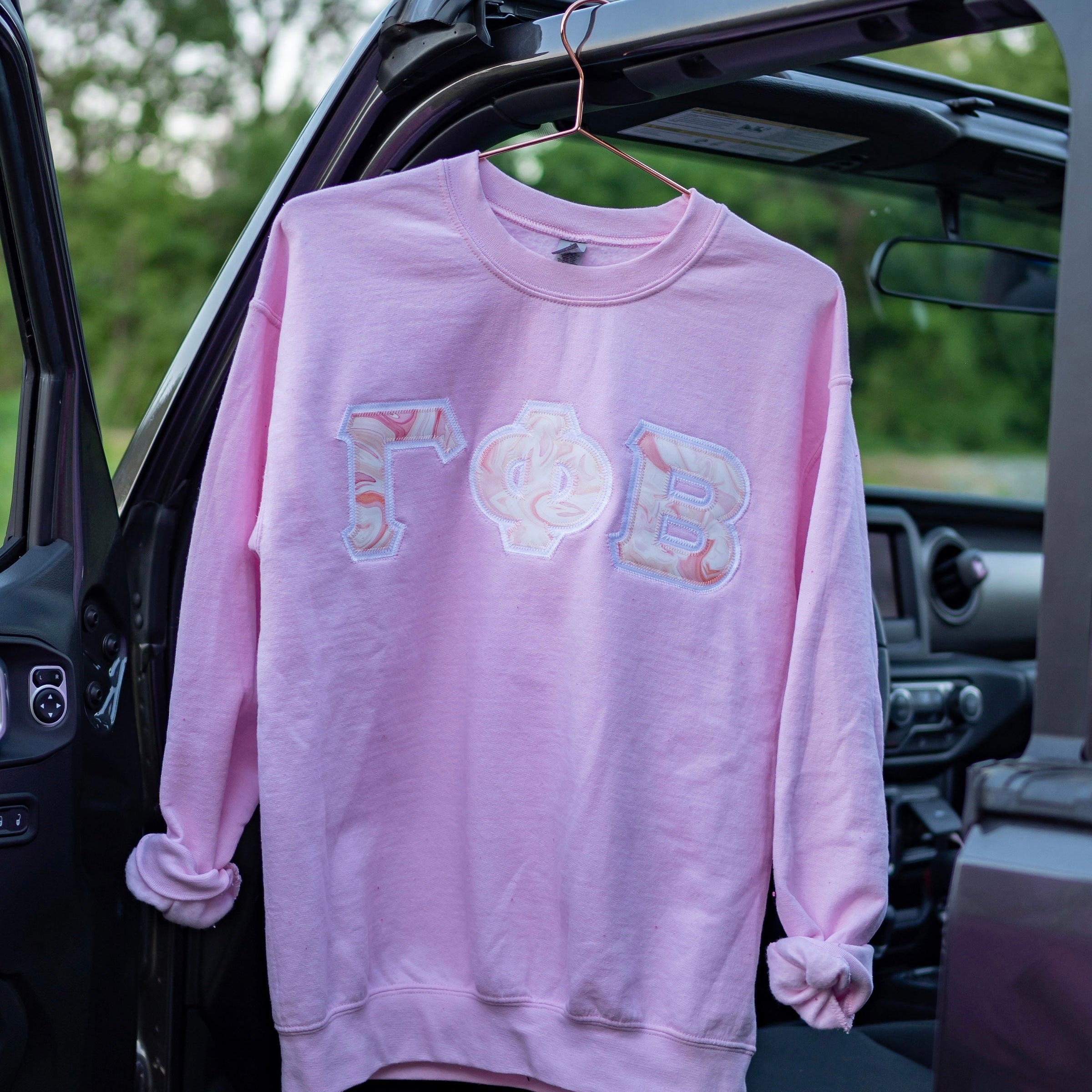 Pink Marble Smoothie Greek Letter Crewneck Sweatshirt