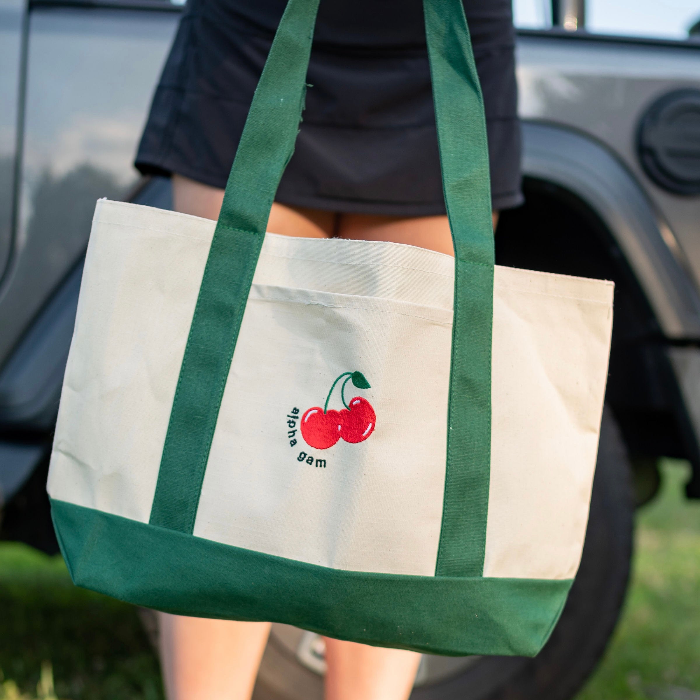 Cherry On Top Embroidered Canvas Tote Bag