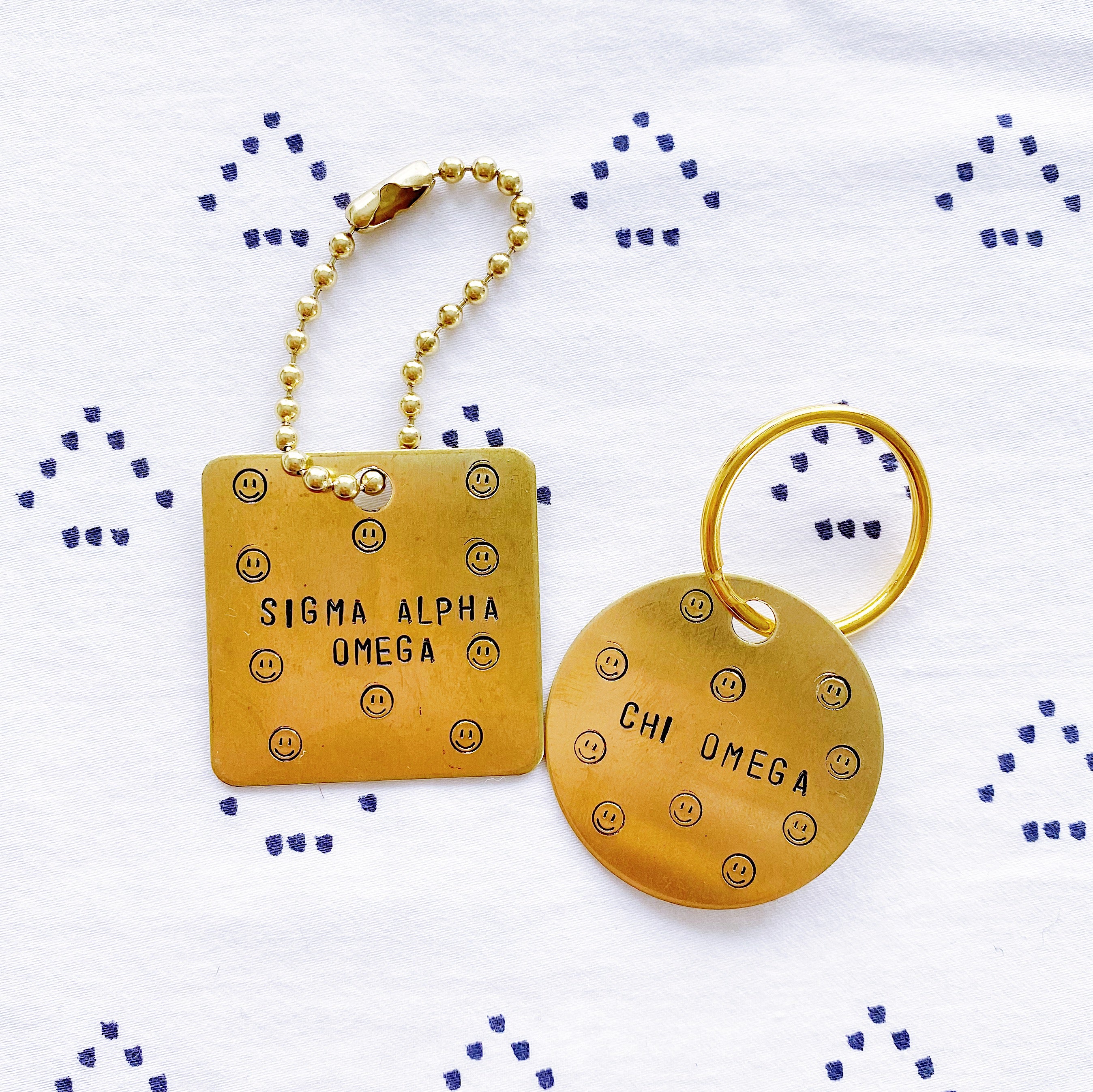 Sorority w/ Smiley Faces Hand-Stamped Keychain